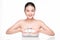 Beauty treatment. Asian woman holding serum moisturizing serum b