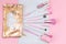 Beauty unicorn makeup brushes on silver pink