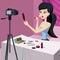 Beauty vlogger girl is recording video blog