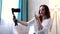 Beauty Vlogging. Woman Recording Video On Camera At Home