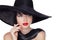 Beauty Vogue Style Fashion Model Girl in black hat. Manicured na
