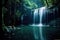 Beauty of a waterfall illuminated by the ethereal glow of the moonlight. Generative AI