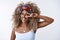 Beauty, wellbeing and fashion concept. Cheerful, carefree african-american blond curly female in stylish headband