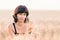 Beauty woman in barley field