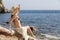 Beauty woman on the beach looking forward on vacations