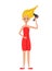 Beauty woman dries hair with a hairdryer. Cartoon style. Vector illustration