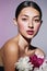 beauty woman make-up romantic portrait model pink flower face girl blush
