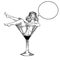 Beauty woman in martini glass engraving vector