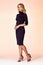 Beauty woman model wear stylish design trend clothing black skinny dress casual formal office style for work meeting walk party