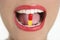 Beauty woman mouth with medicine pill