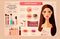 beauty woman with perfect makeup beautiful professional make-up salon products infographic make up fashion concept
