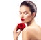 Beauty woman with red rose flower