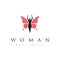 Beauty Woman Silhouette with Flying Butterfly logo design