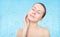 Beauty woman, skin care and freshness background with drops