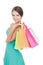 Beauty woman smiling while carrying shopping bags