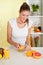 Beauty, young girl making orange juice