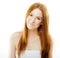 Beauty young redhead woman with red flying hair, funny ginger