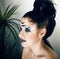 Beauty young woman with creative make up like zebra closeup, waves on face