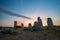 Beautyful sunrise over The Stone Desert Pobiti Kamani - fabulous rock phenomenon in Varna Province, Bulgaria