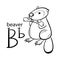 Beaver. Black and White Cartoon Illustration with Letter B for Preschool and Elementary Age Children Color Book