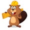 Beaver carrying wood plank give thumb up