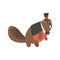 Beaver Dressed As Gentleman, Forest Animal Dressed In Human Clothes Smiling Cartoon Character