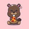 beaver eating pizza cartoon vector illustration.