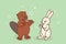 The beaver and the hare are brushing their teeth.
