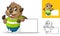 Beaver Leaning Blank Board Cartoon Character Mascot Illustration
