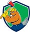 Beaver Lumberjack Wielding Ax Shield Cartoon