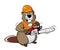 Beaver wearing a helmet and holding a chain saw