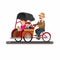 Becak or trickshaw indonesian traditional public transportation with passenger in cartoon flat illustration vector isolated in whi