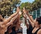 Becoming basketball buddies for life. a group of sporty young people standing together in a huddle on a basketball court