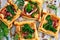 Becon, soft chees and tenderstem broccoli tips puff pastry tarts.