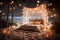 Bed on beach with lights, romantic exotic landscapes