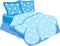 Bed With Blue Blanket and pillow.