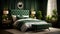 a bed with a green headboard in a bedroom Modern interior Master Bedroom with Forest Green color