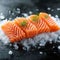 A bed of ice cradles a raw salmon fillet, enticingly displayed