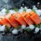A bed of ice cradles a raw salmon fillet, enticingly displayed