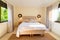 Bed inside master bedroom in a villa head on