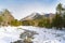 The bed of the Kyngyrga mountain river in early spring. Arshan resort, Republic of Buryatia, Russia, Siberia