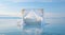 Bed in the ocean next to an ocean, in the style of light sky-blue and white, minimalist stage, romantic emotivity