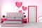 Bed room interior - beautiful room pink style, pink wall graphics design,3d rendering