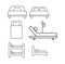 Bed room outline icon set. creative couch, spring bed