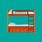 Bed side view vector icon comfortable apartment. Bedding room luxury pictogram mattress interior. Flat wooden furniture