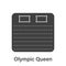 Bed Size Dimension. Mattress Olympic Queen Silhouette Icon. Bed Length Measurement for Bedchamber in Hotel or Home