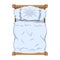 Bed with white linen, top view. White bedclothes