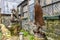 Beddgelert , Wales - May 03 2018 : Wooden dragon standing in the historic town