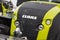 Bednary, Poland - September 25, 2021: Agroshow. Claas brand tractor machine. Manufacturer agricultural equipment. Detail and part