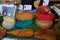 BEDOIN, FRANCE - AUGUST 1, 2016: French cheese of differents color at the market in Provence